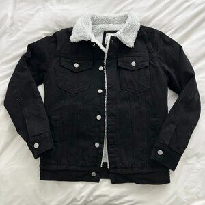 Black shearling denim coat